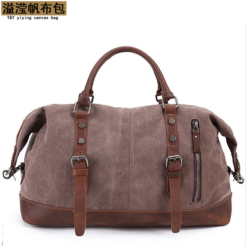 Amazon Popular Canvas Travel Bag Crazy Horse Leather Casual Travel Crossbody Bag Shoulder Bag Large Capacity Factory Direct Sale