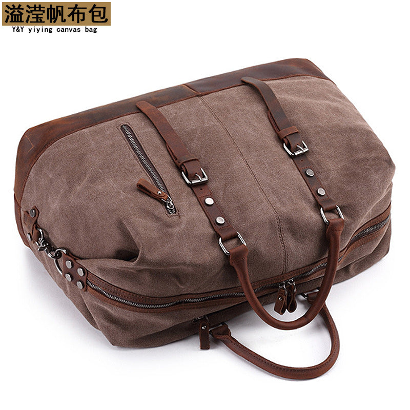 Amazon Popular Canvas Travel Bag Crazy Horse Leather Casual Travel Crossbody Bag Shoulder Bag Large Capacity Factory Direct Sale