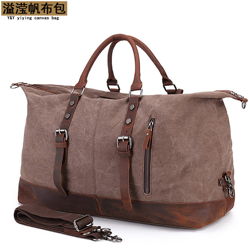 Amazon Popular Canvas Travel Bag Crazy Horse Leather Casual Travel Crossbody Bag Shoulder Bag Large Capacity Factory Direct Sale
