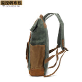 Backpack with Crazy Horse Leather Solid Color Backpack Men's Oil Wax Canvas Computer Travel Bag Retro Style Water-repellent