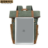 Backpack with Crazy Horse Leather Solid Color Backpack Men's Oil Wax Canvas Computer Travel Bag Retro Style Water-repellent