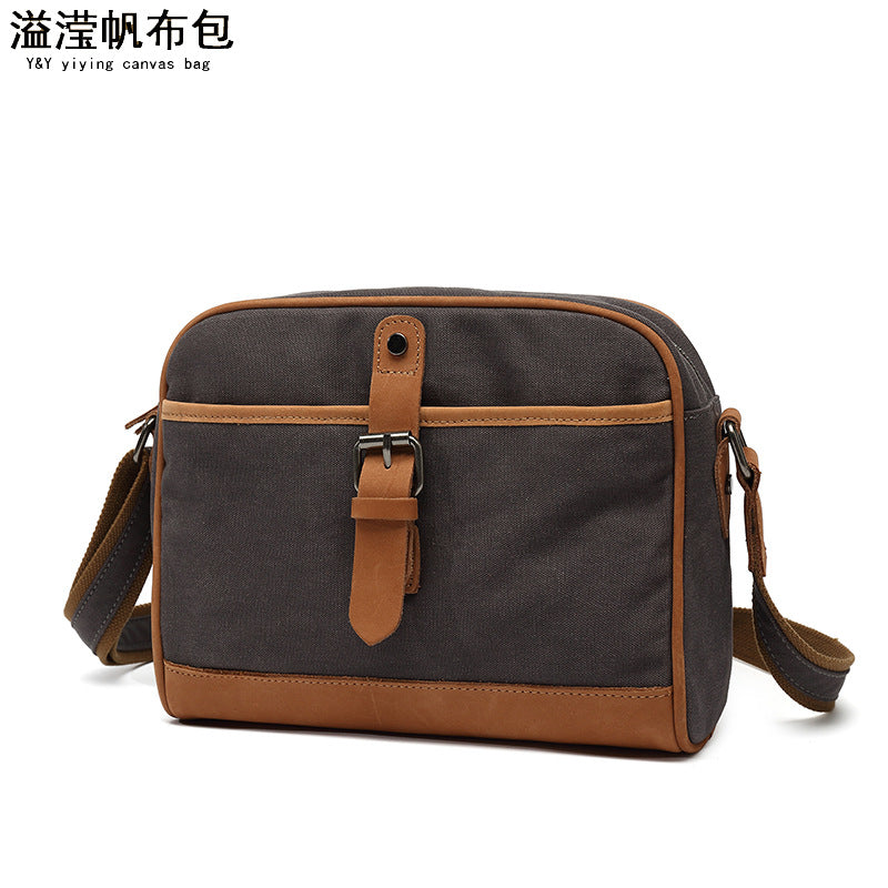 Casual Women's Shoulder Bag Waterproof Canvas Crossbody Bag with Top Leather Solid Color Storage Bag Overflow Factory Supply