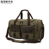 Travel Bag Men's Roof Luggage Bag Large Capacity Yoga Fitness Bag Long and Short Distance Travel Moving Canvas with Crazy Horse Leather