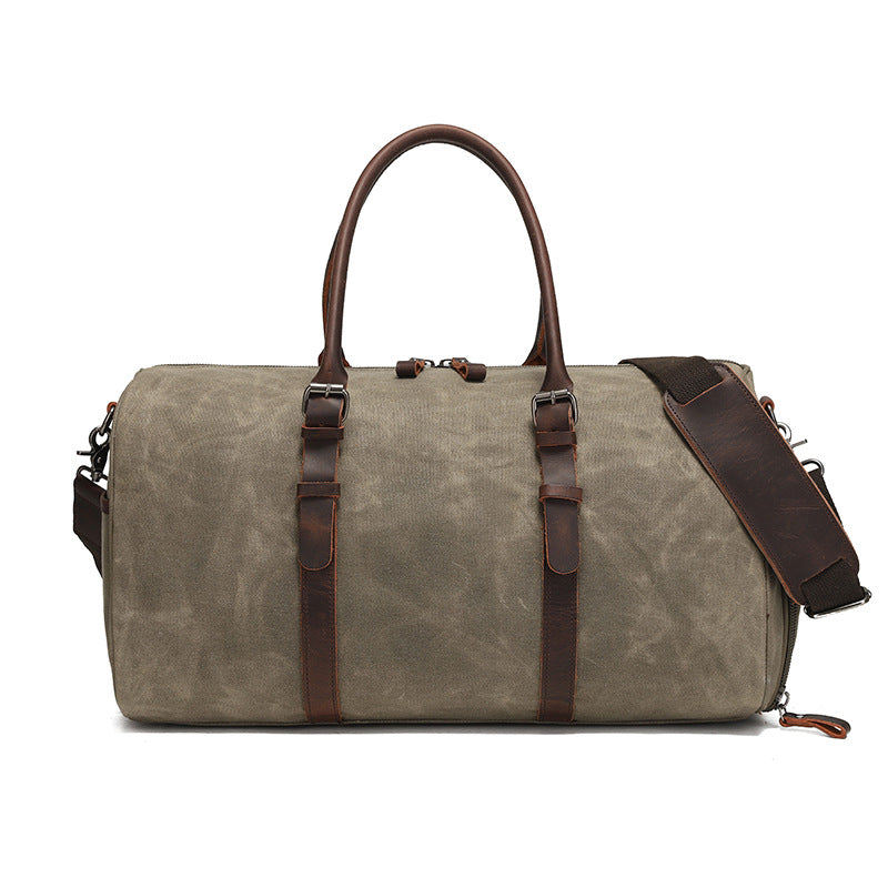 New wear-resistant oil wax canvas travel bag retro European and American solid color outdoor shoulder luggage bag storage bag wholesale