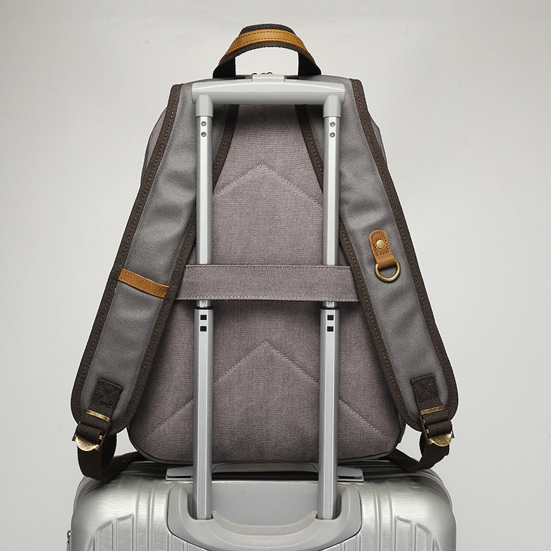 Backpack for Men, Travel Laptop Backpack, Student Retro Travel Book Bag, Oil-Waxed Canvas with Top-Grain Leather