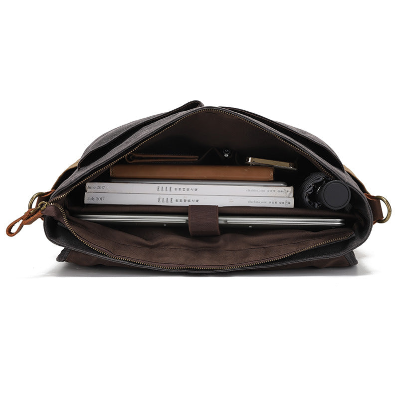 Canvas Cross-Body Bag with First-Layer Cowhide Men's Photography Bag Waxed Retro Shoulder Cross-Body Factory Direct Order