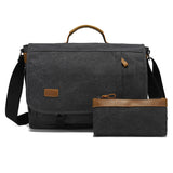 Canvas Cross-Body Bag with First-Layer Cowhide Men's Photography Bag Retro Style Single Shoulder Cross-Body Briefcase Business Travel