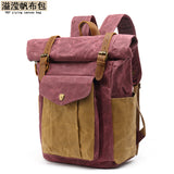 Backpack Retro Men's Travel Backpack Travel Student Bag Outdoor Oil Wax Water-repellent Canvas with Crazy Horse Leather