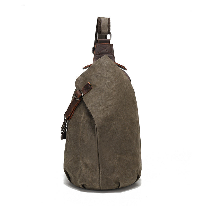 Amazon's Popular Oil Wax Canvas Chest Bag, New Men's Bag, Travel Cross-body First-layer Cowhide Bag, Factory Direct Sale