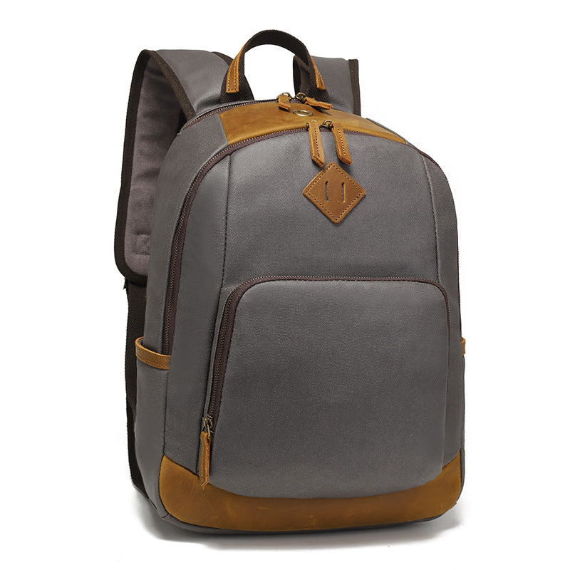 Backpack for Men, Travel Laptop Backpack, Student Retro Travel Book Bag, Oil-Waxed Canvas with Top-Grain Leather