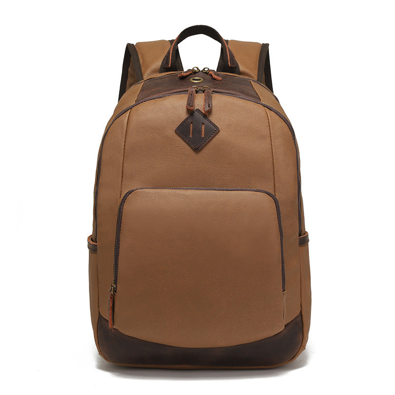 Backpack for Men, Travel Laptop Backpack, Student Retro Travel Book Bag, Oil-Waxed Canvas with Top-Grain Leather