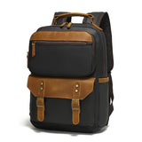 Backpack for Men, Travel Laptop Backpack, Student Retro Travel Book Bag, Oil-Waxed Canvas with Top-Grain Leather