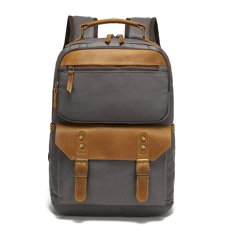 Backpack for Men, Travel Laptop Backpack, Student Retro Travel Book Bag, Oil-Waxed Canvas with Top-Grain Leather