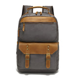 Backpack for Men, Travel Laptop Backpack, Student Retro Travel Book Bag, Oil-Waxed Canvas with Top-Grain Leather