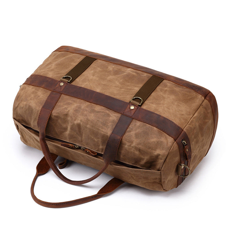 Travel Bag Men's Roof Luggage Bag Large Capacity Yoga Fitness Bag Long and Short Distance Travel Moving Canvas with Crazy Horse Leather