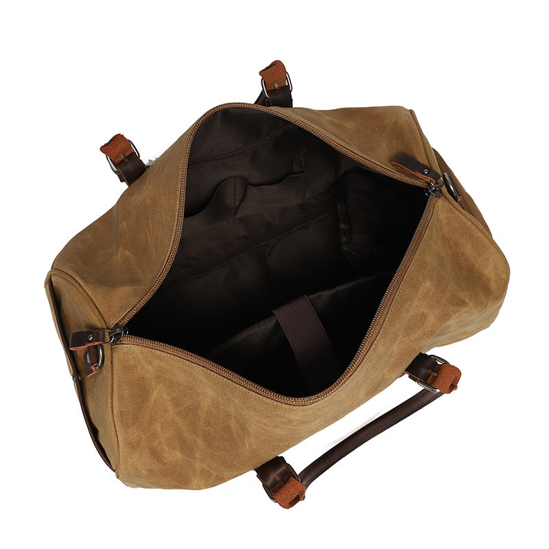 New wear-resistant oil wax canvas travel bag retro European and American solid color outdoor shoulder luggage bag storage bag wholesale