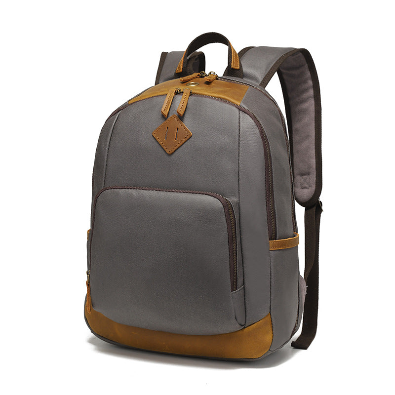 Backpack for Men, Travel Laptop Backpack, Student Retro Travel Book Bag, Oil-Waxed Canvas with Top-Grain Leather