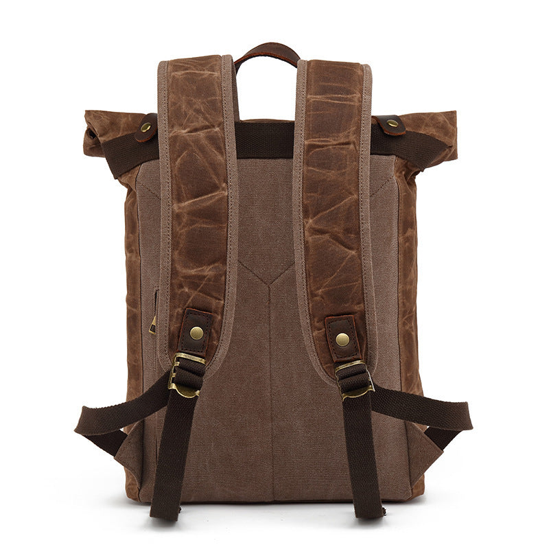 Casual Travel Bag Waterproof Canvas Bag with First Layer Cowhide Men's and Women's Double Shoulder Travel Computer Backpack Wholesale