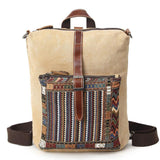 Waterproof Canvas with First-layer Leather Women's Backpack, Ethnic Style Pattern Cross-border Travel Backpack, Factory Supply
