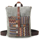 Waterproof Canvas with First-layer Leather Women's Backpack, Ethnic Style Pattern Cross-border Travel Backpack, Factory Supply