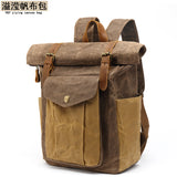 Backpack Retro Men's Travel Backpack Travel Student Bag Outdoor Oil Wax Water-repellent Canvas with Crazy Horse Leather