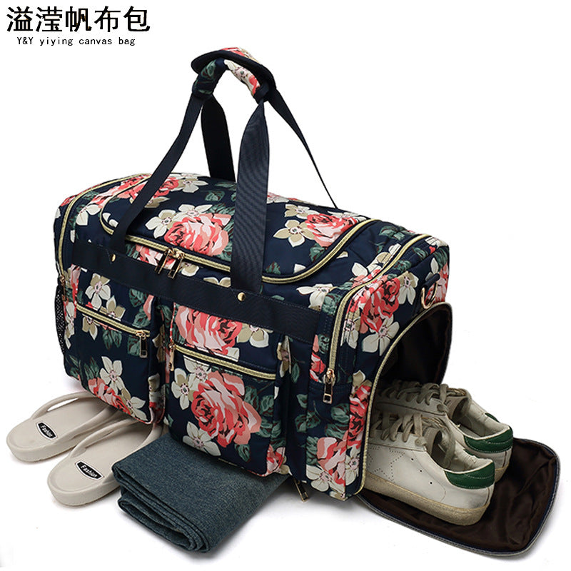 Waterproof Nylon Travel Bag Printed Single Shoulder Duffel Bag Large Capacity Canvas Storage Portable Travel Bag