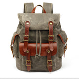 Backpack Men's Outdoor Backpack Sports Travel Bag Mountaineering Computer Student School Bag Waxed with Red Brown First Layer Leather