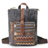 Waterproof Canvas with First-layer Leather Women's Backpack, Ethnic Style Pattern Cross-border Travel Backpack, Factory Supply