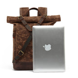 Casual Travel Bag Waterproof Canvas Bag with First Layer Cowhide Men's and Women's Double Shoulder Travel Computer Backpack Wholesale