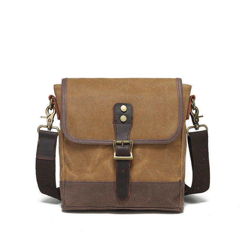 Manufacturer's Retro Canvas Shoulder Bag, Fashionable Crossbody Bag, Wear-Resistant Small Chest Bag, Men's Genuine Leather Briefcase