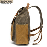 Backpack Retro Men's Travel Backpack Travel Student Bag Outdoor Oil Wax Water-repellent Canvas with Crazy Horse Leather