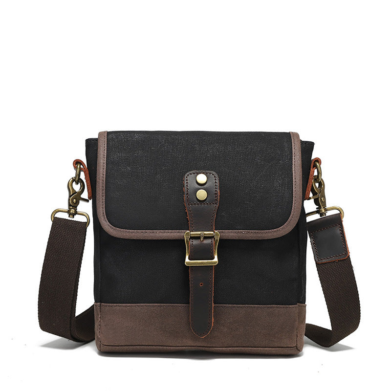 Manufacturer's Retro Canvas Shoulder Bag, Fashionable Crossbody Bag, Wear-Resistant Small Chest Bag, Men's Genuine Leather Briefcase