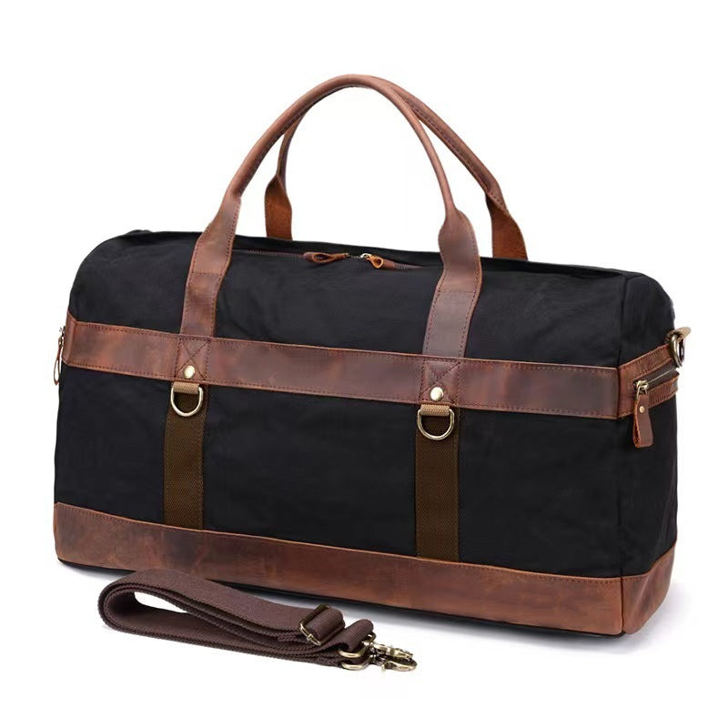 Travel Bag Men's Roof Luggage Bag Large Capacity Yoga Fitness Bag Long and Short Distance Travel Moving Canvas with Crazy Horse Leather