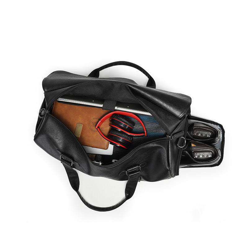 Factory supply New wear-resistant PU travel bag business style solid color outdoor shoulder luggage bag storage bag wholesale