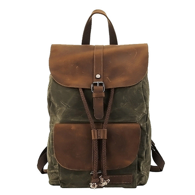 Waterproof Outdoor Travel Bag, Crazy Horse Leather Casual Backpack, Nylon Men's Backpack Canvas Bag, Amazon Hot Style