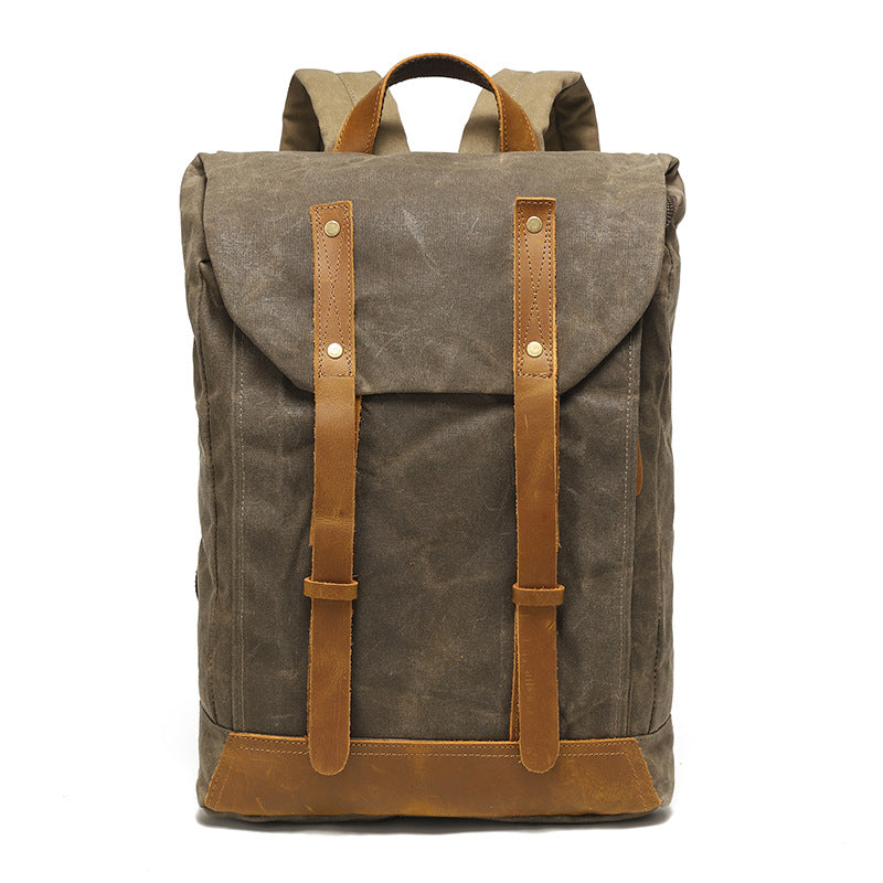 Backpack Retro Backpack Travel Bag Outdoor Student Schoolbag Sports Wax Water-repellent Canvas Travel Bag Genuine Leather