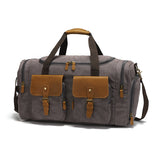 Travel Bag Men's Roof Luggage Bag Large Capacity Yoga Fitness Bag Long and Short Distance Travel Moving Canvas with Crazy Horse Leather