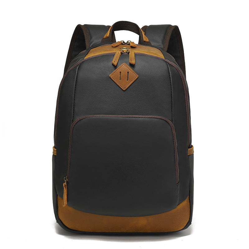 Backpack for Men, Travel Laptop Backpack, Student Retro Travel Book Bag, Oil-Waxed Canvas with Top-Grain Leather