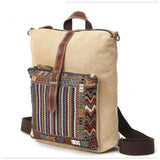 Waterproof Canvas with First-layer Leather Women's Backpack, Ethnic Style Pattern Cross-border Travel Backpack, Factory Supply
