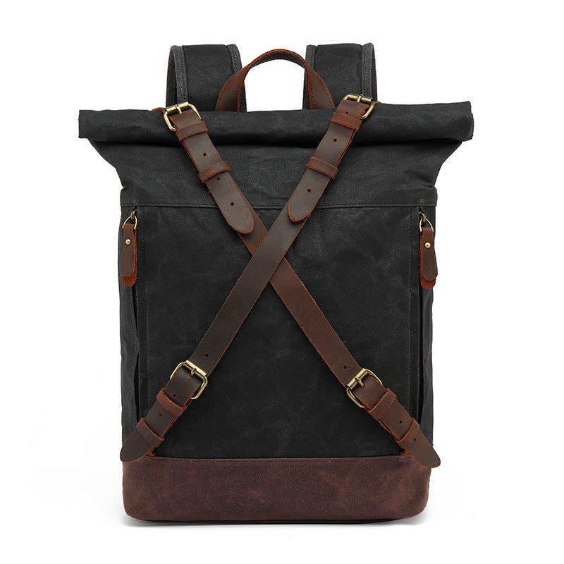 Casual Travel Bag Waterproof Canvas Bag with First Layer Cowhide Men's and Women's Double Shoulder Travel Computer Backpack Wholesale