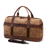 Travel Bag Men's Roof Luggage Bag Large Capacity Yoga Fitness Bag Long and Short Distance Travel Moving Canvas with Crazy Horse Leather