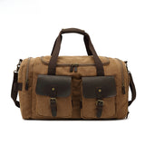 Travel Bag Men's Roof Luggage Bag Large Capacity Yoga Fitness Bag Long and Short Distance Travel Moving Canvas with Crazy Horse Leather