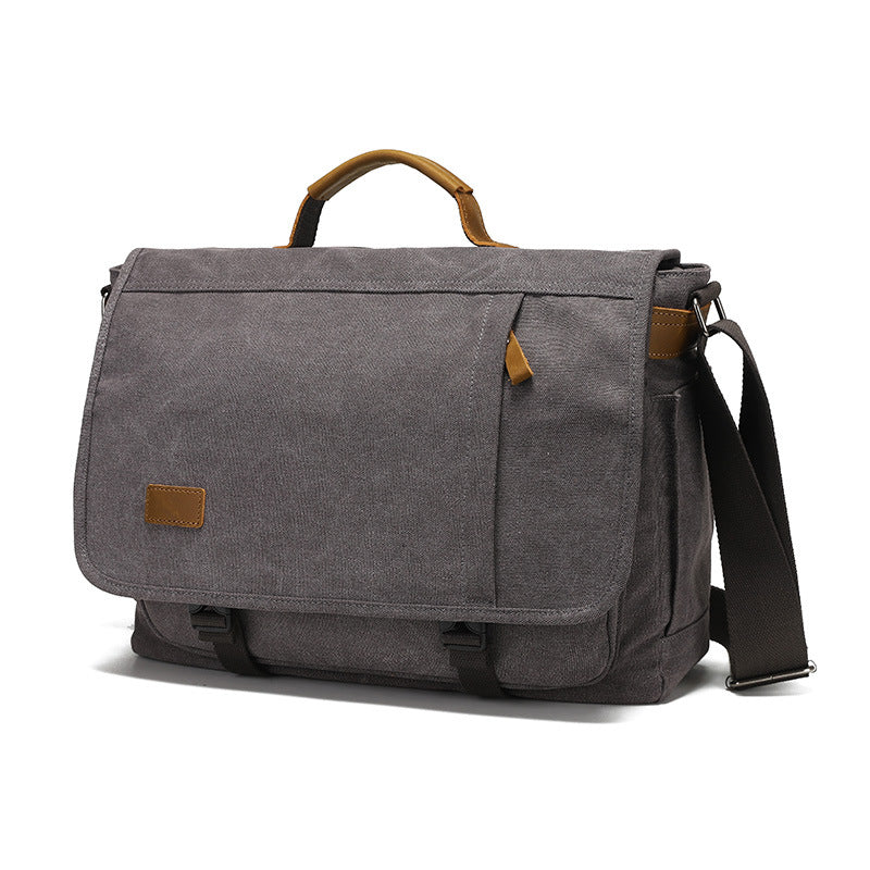 Canvas Cross-Body Bag with First-Layer Cowhide Men's Photography Bag Retro Style Single Shoulder Cross-Body Briefcase Business Travel