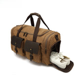 Travel Bag Men's Roof Luggage Bag Large Capacity Yoga Fitness Bag Long and Short Distance Travel Moving Canvas with Crazy Horse Leather