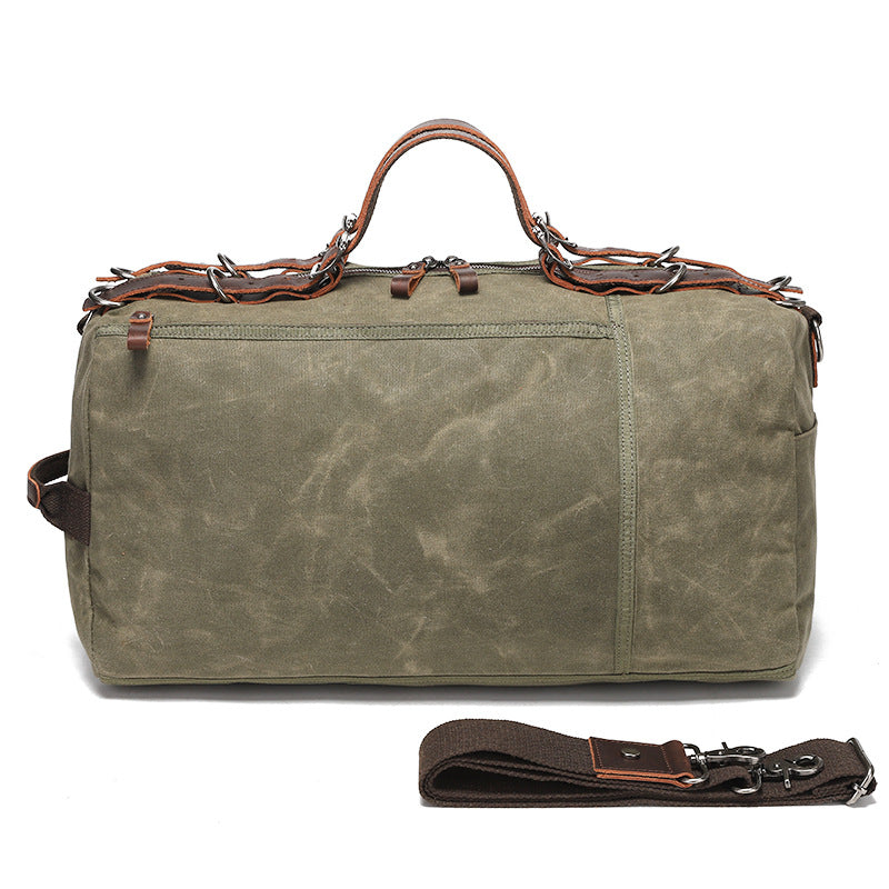 Classic Waxed Canvas Travel Bag European and American Solid Color Outdoor Shoulder Bag Storage Bag Wear-resistant Crazy Horse Leather