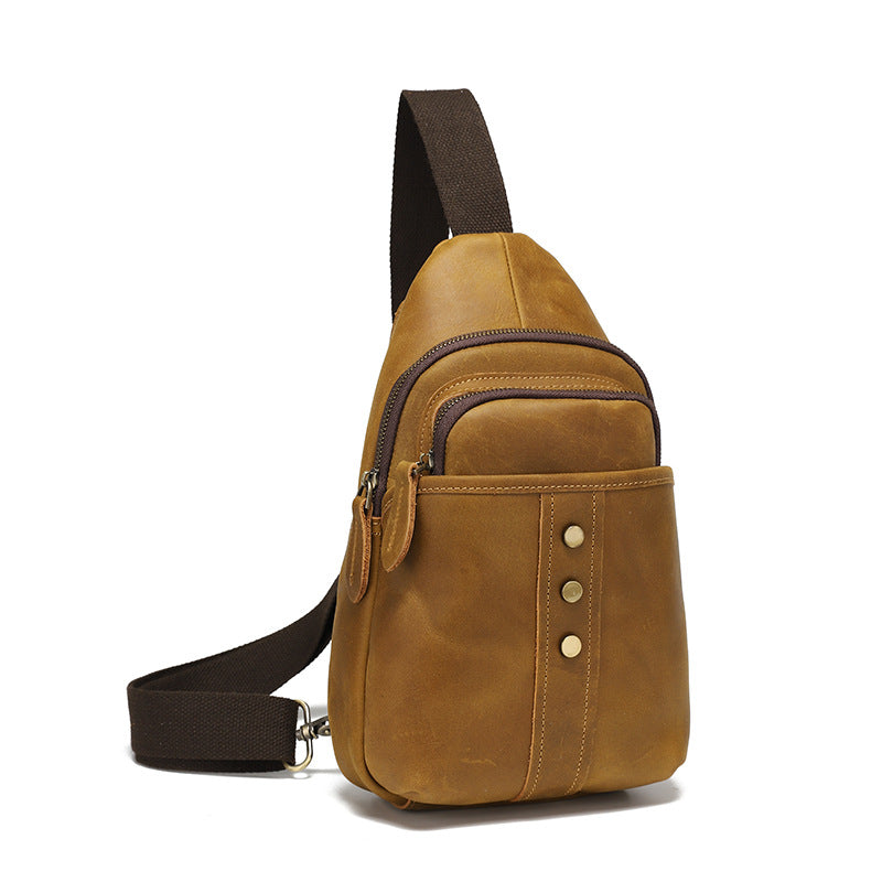 The first layer cowhide chest bag retro men's bag travel diagonal first layer crazy horse leather bag cross-border supply overflow factory outlet