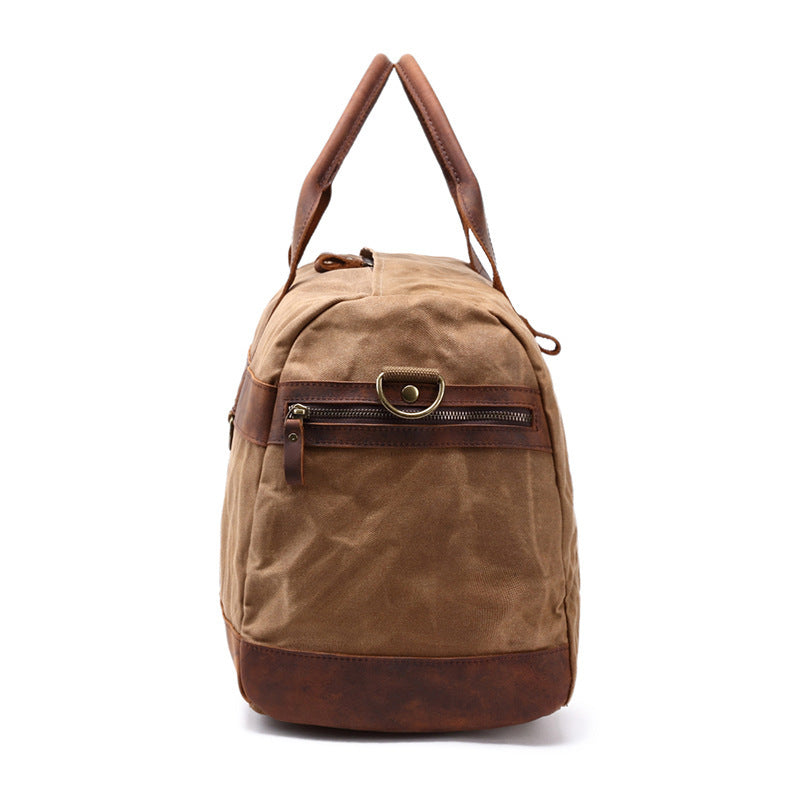 Travel Bag Men's Roof Luggage Bag Large Capacity Yoga Fitness Bag Long and Short Distance Travel Moving Canvas with Crazy Horse Leather