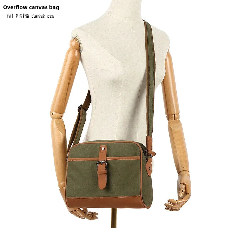 Casual Women's Shoulder Bag Waterproof Canvas Crossbody Bag with Top Leather Solid Color Storage Bag Overflow Factory Supply