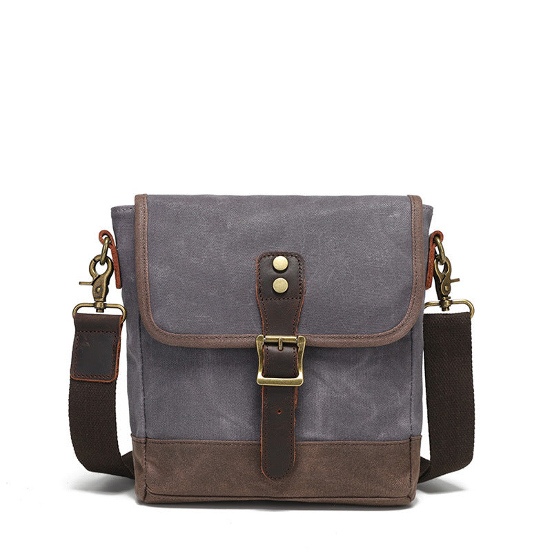 Manufacturer's Retro Canvas Shoulder Bag, Fashionable Crossbody Bag, Wear-Resistant Small Chest Bag, Men's Genuine Leather Briefcase