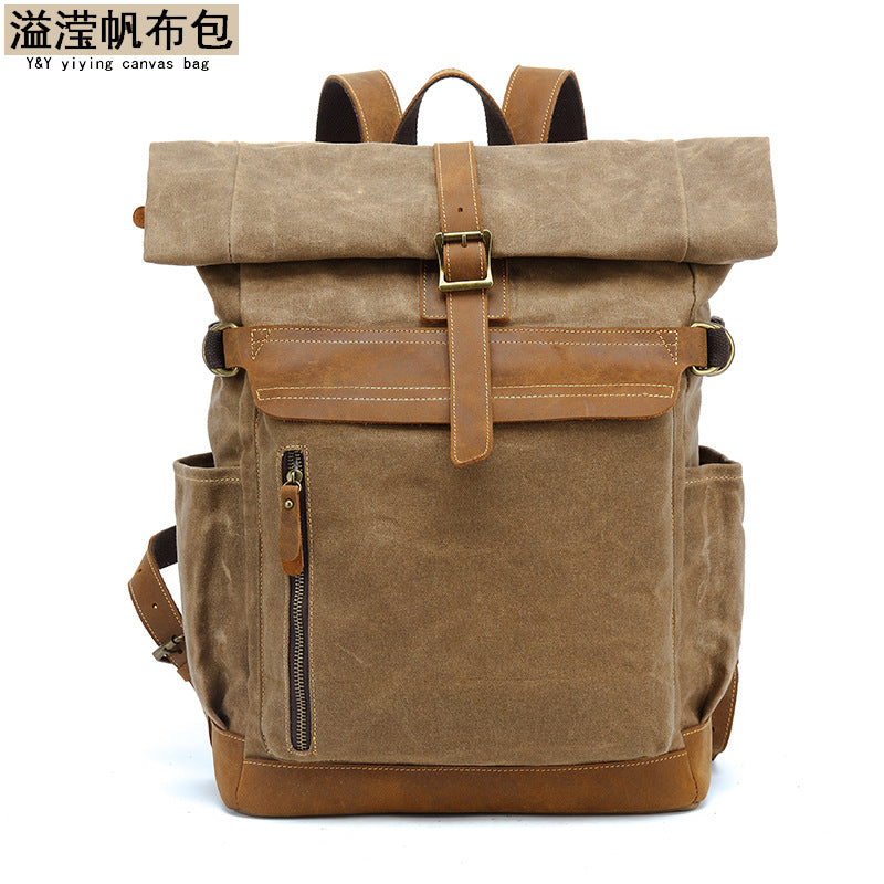 Outdoor Backpack Crazy Horse Leather Casual Travel Bag Men's Backpack Oil Wax Portable Canvas Computer Bag